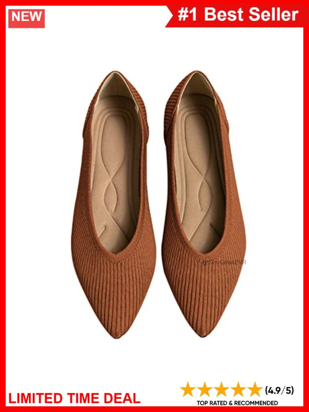 Pointed Toe Knit Ballet Flats Slip On Comfort Dress Shoes